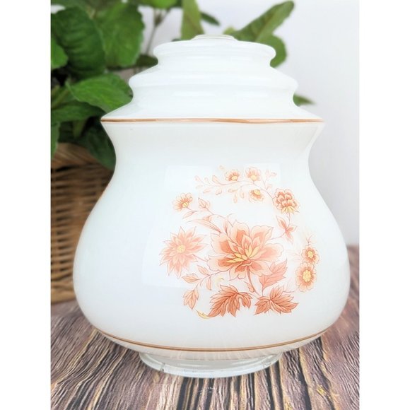 Vintage Frosted Glass Shade Ceiling Mount Lamp Retro Brown Floral Painted Light - Picture 2 of 9